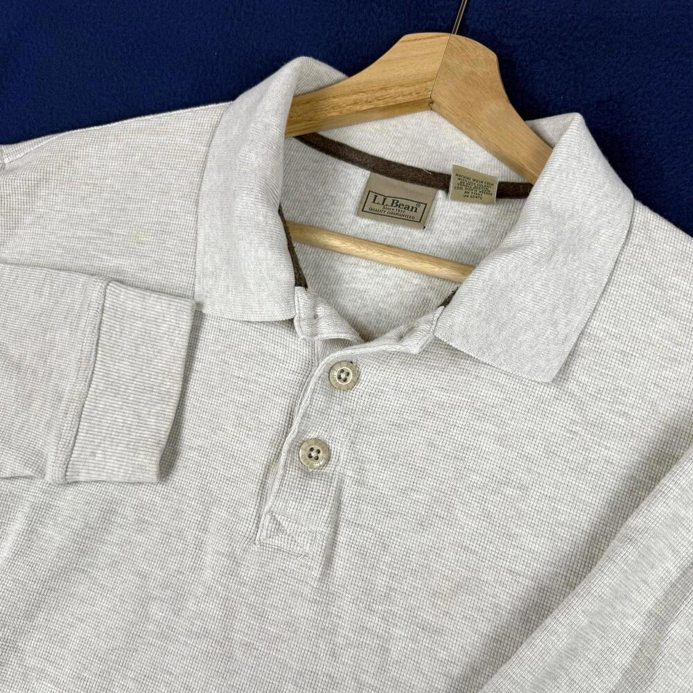 L.L Bean Rugby Waffle Knit Shirt Men Size L-Tall 0KB63 Thermal Beige 100% Cotton